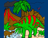 Disegno Famiglia di Tuojiangosaurus  pitturato su paolin