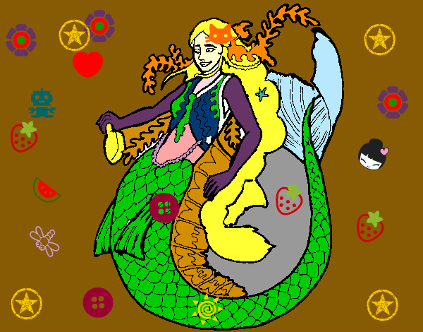 Disegno Sirena con una lunga chioma pitturato su AgataCl