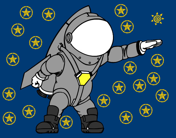 Disegno Astronauta con razzo pitturato su persegada1