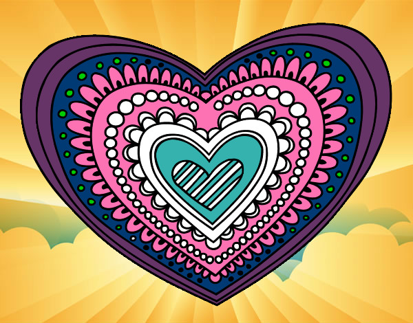 Disegno Mandala cuore pitturato su beajia