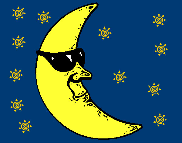 Disegno Luna con gli occhiali da sole  pitturato su glorialaur