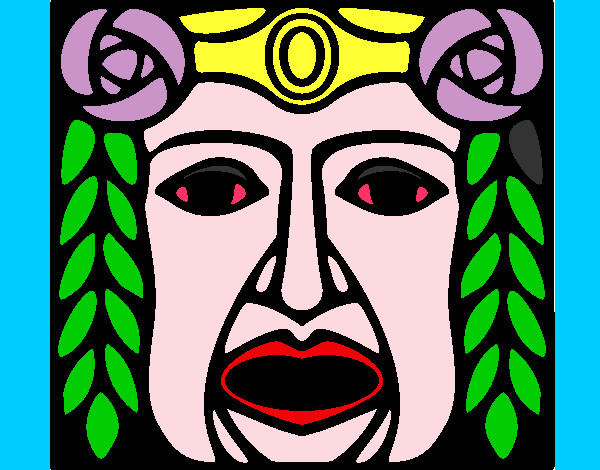 Disegno Maschera Maya pitturato su holton