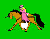 Disegno Principessa a cavallo di unicorno  pitturato su goldchild