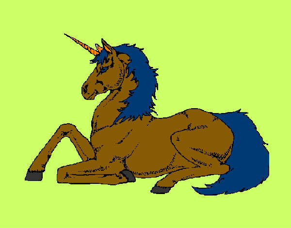 Disegno Unicorno seduto  pitturato su goldchild