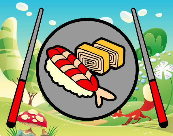 Disegno Piastra di Sushi pitturato su glorialaur