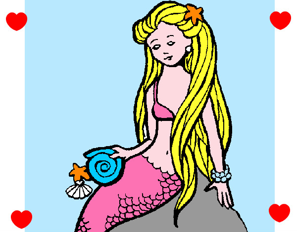 Disegno Sirena con la conchiglia  pitturato su alessia04