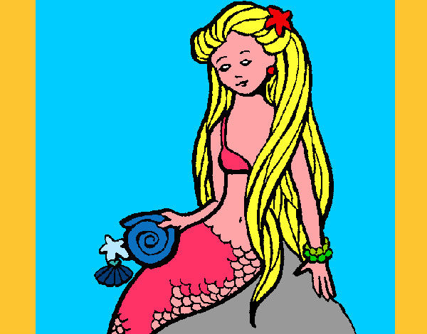 Disegno Sirena con la conchiglia  pitturato su ArwenC