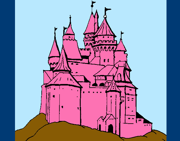 Disegno Castello medievale  pitturato su fabri