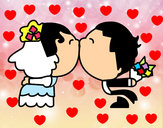 Disegno Sposi bacio pitturato su coccinella