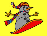 Disegno Pupazzo di neve discesa in snowboard pitturato su iuri