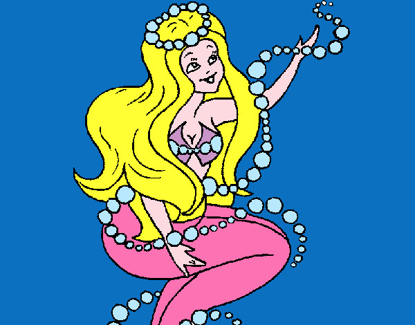 Disegno Sirena tra mille bollicine  pitturato su marco04