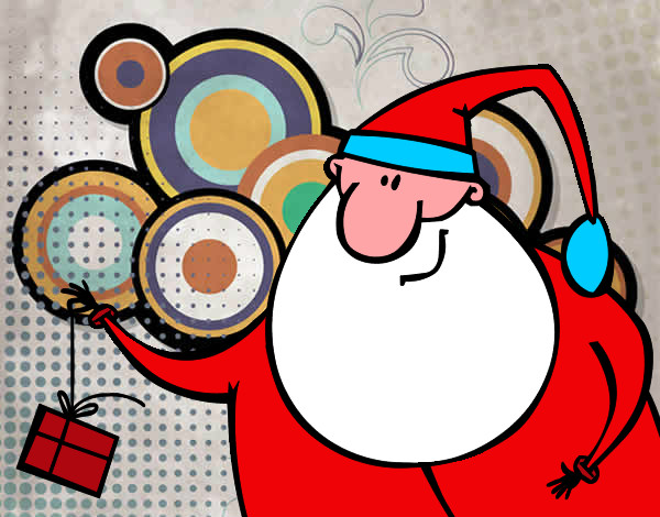 Disegno Babbo Natale con un regalo pitturato su mattew