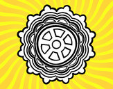 Disegno Mandala con forma di ruota pitturato su zbencio