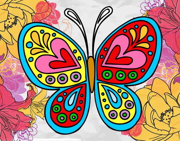 Disegno Mandala farfalla pitturato su zbencio