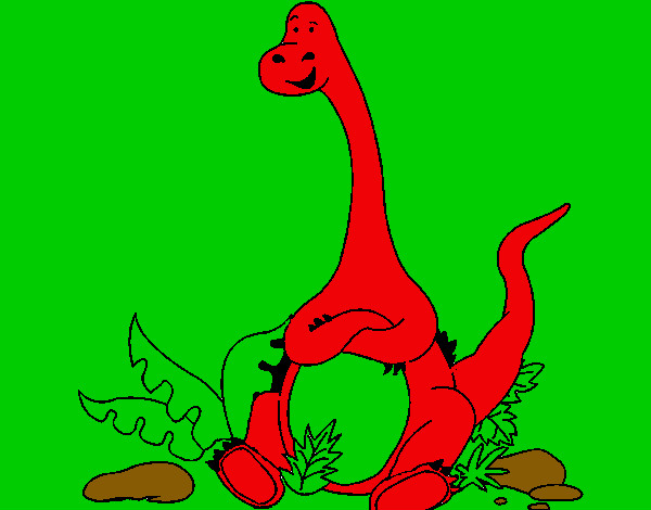 Disegno Diplodocus seduto  pitturato su savatore