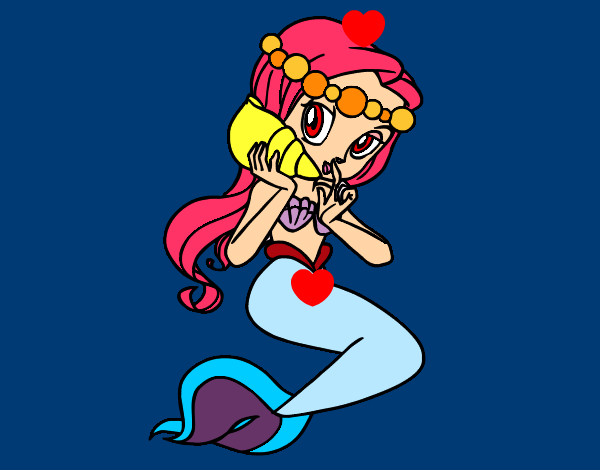 Disegno Sirena con una Conchiglia di mare  pitturato su DANCIKI