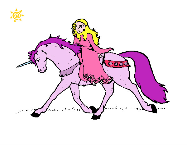 Disegno Principessa a cavallo di unicorno  pitturato su ale04