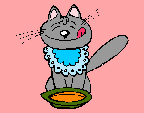 Disegno Gatto che mangia  pitturato su dudu