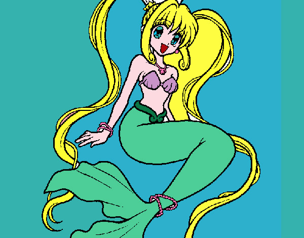 Disegno Sirena con le perle  pitturato su ester