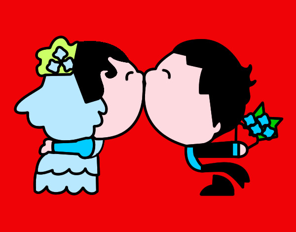 Disegno Sposi bacio pitturato su Monci
