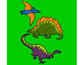 Disegno Tre specie di dinosauri  pitturato su elisaarnau