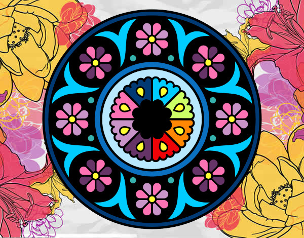Disegno Mandala fiorito pitturato su ale04