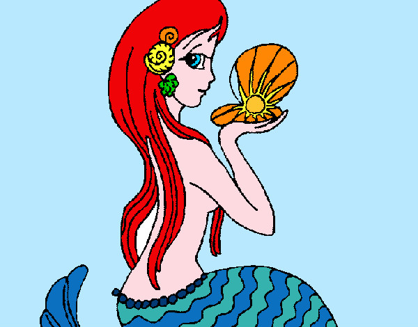 Disegno Sirena e perla  pitturato su marco04