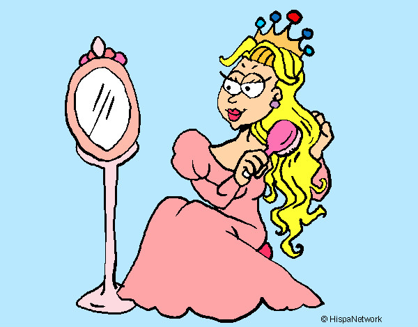 Disegno Principessa con lo specchio  pitturato su Bibi03