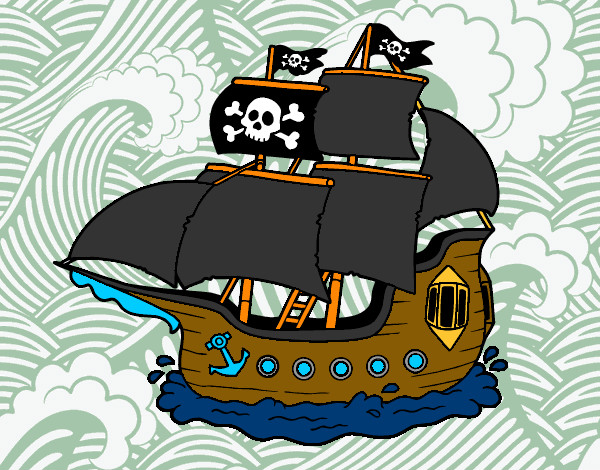 Disegno Barca Pirata pitturato su tami
