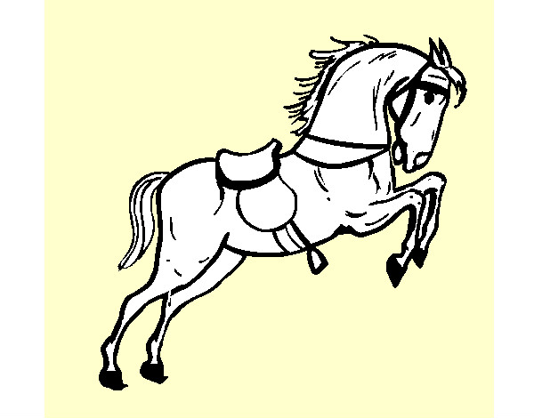 Disegno Cavallo che salta con una sedia  pitturato su 2mlab