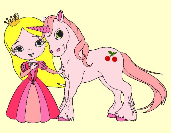 Disegno Principessa e unicorno pitturato su carmy600