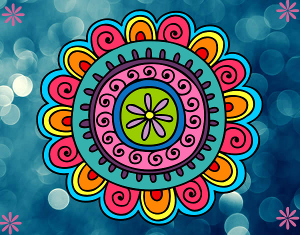 Disegno Mandala felice pitturato su gursi 