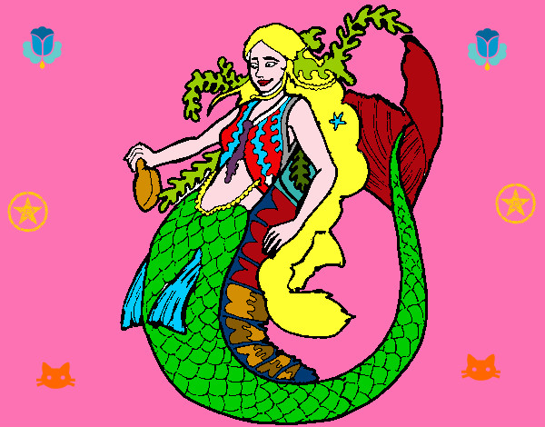Disegno Sirena con una lunga chioma pitturato su Teopolpy