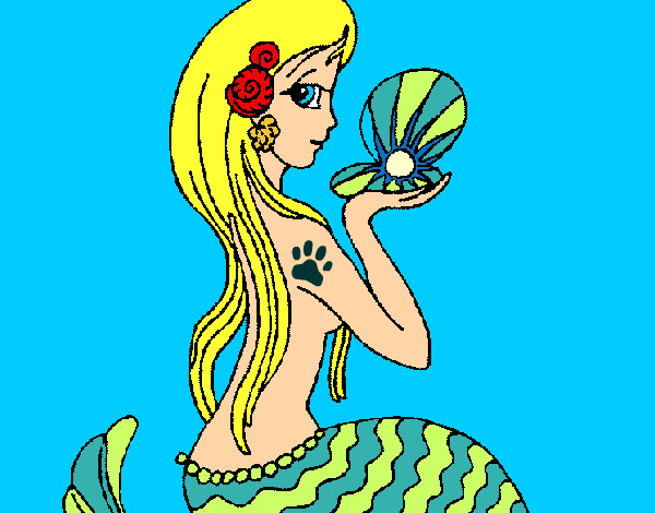 Disegno Sirena e perla  pitturato su Teopolpy