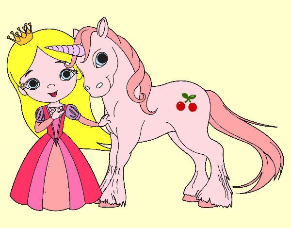 Disegno Principessa e unicorno pitturato su ale04