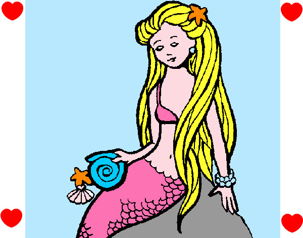 Disegno Sirena con la conchiglia  pitturato su ale04