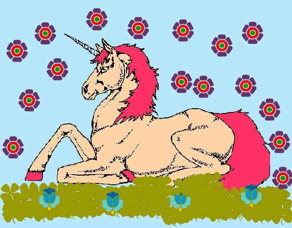 Disegno Unicorno seduto  pitturato su SILVIA2005