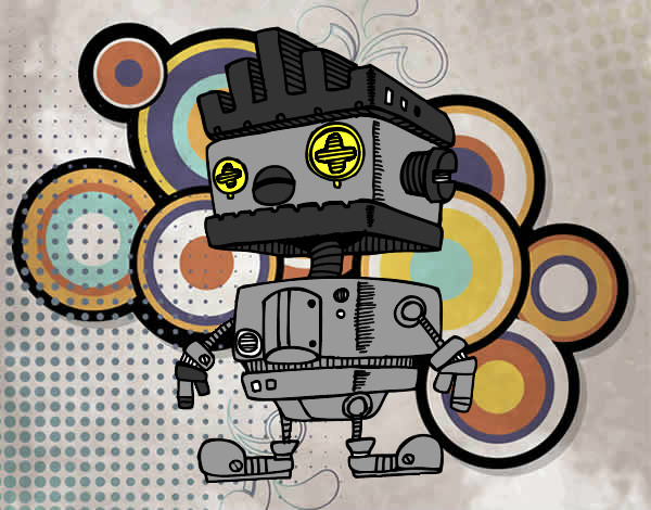 Disegno Robot con moicana pitturato su EmaLele98