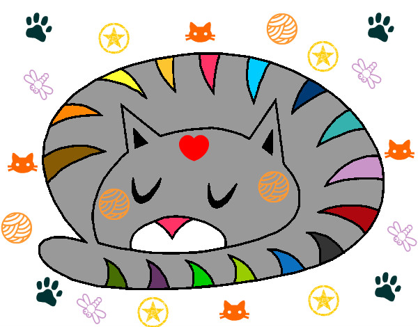 Disegno Gatto addormentato  pitturato su XdCarloXd