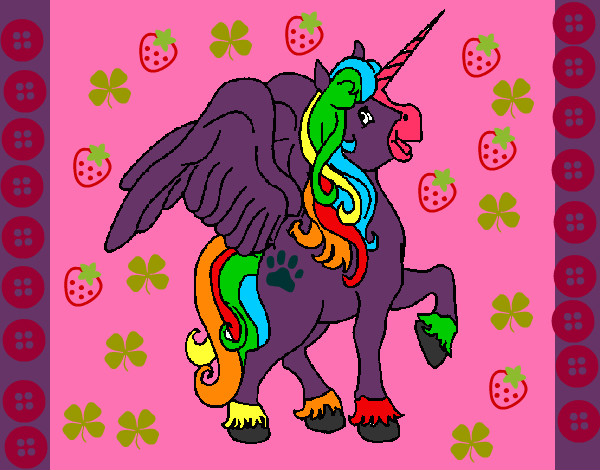 Disegno Unicorno con le ali  pitturato su cecilia