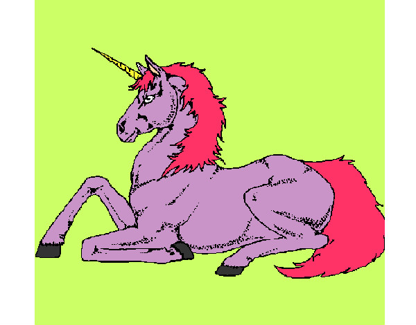 Disegno Unicorno seduto  pitturato su dinon