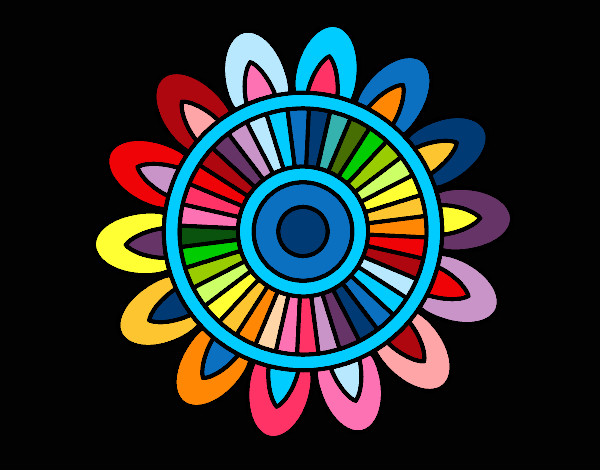 Disegno Mandala solare pitturato su blake