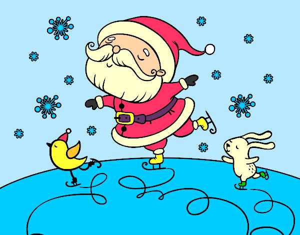 Disegno Babbo Natale pattinatrice pitturato su ALESSAN