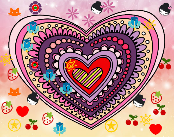 Disegno Mandala cuore pitturato su Topide