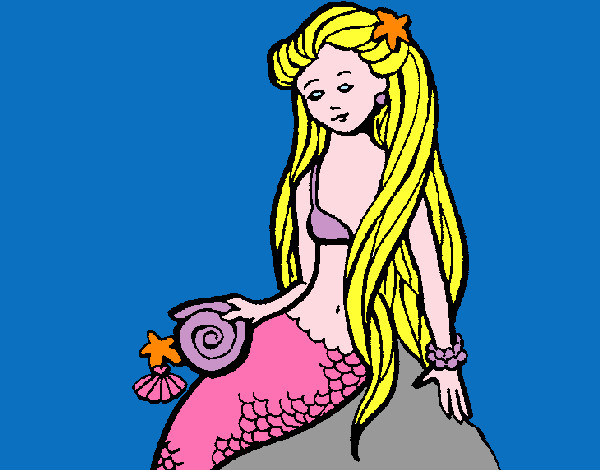 Disegno Sirena con la conchiglia  pitturato su Topide