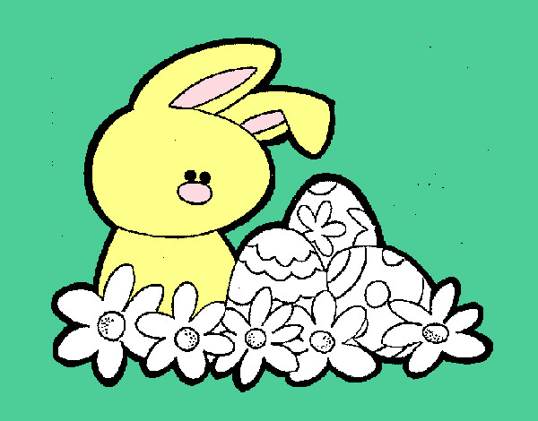 Disegno Coniglietto di Pasqua  pitturato su helleboro
