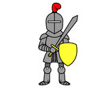 Disegno Cavaliere con spada e scudo pitturato su faffa