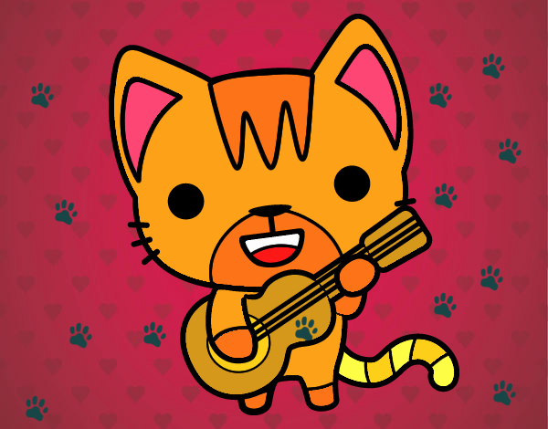 Disegno Gatto chitarrista pitturato su SHERY