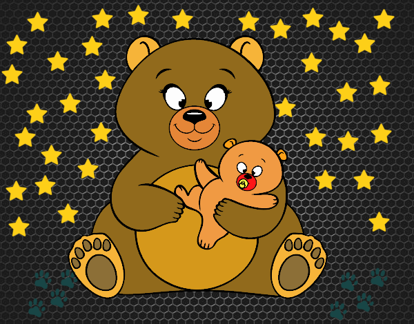 Disegno Mamma orsa e piccolo orso pitturato su SHERY