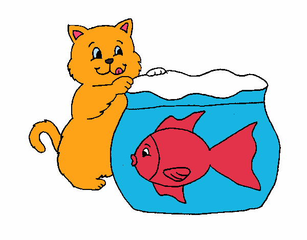 Disegno Gatto e pesce  pitturato su marco04